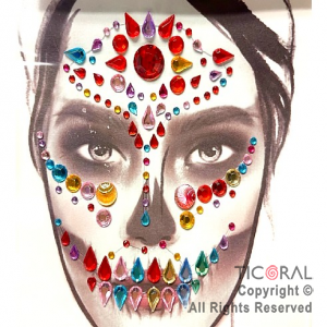BRILLITOS AUTOADHESIVOS PARA ROSTRO FACE ART DECO MULTICOLOR X 12 UNIDADES
